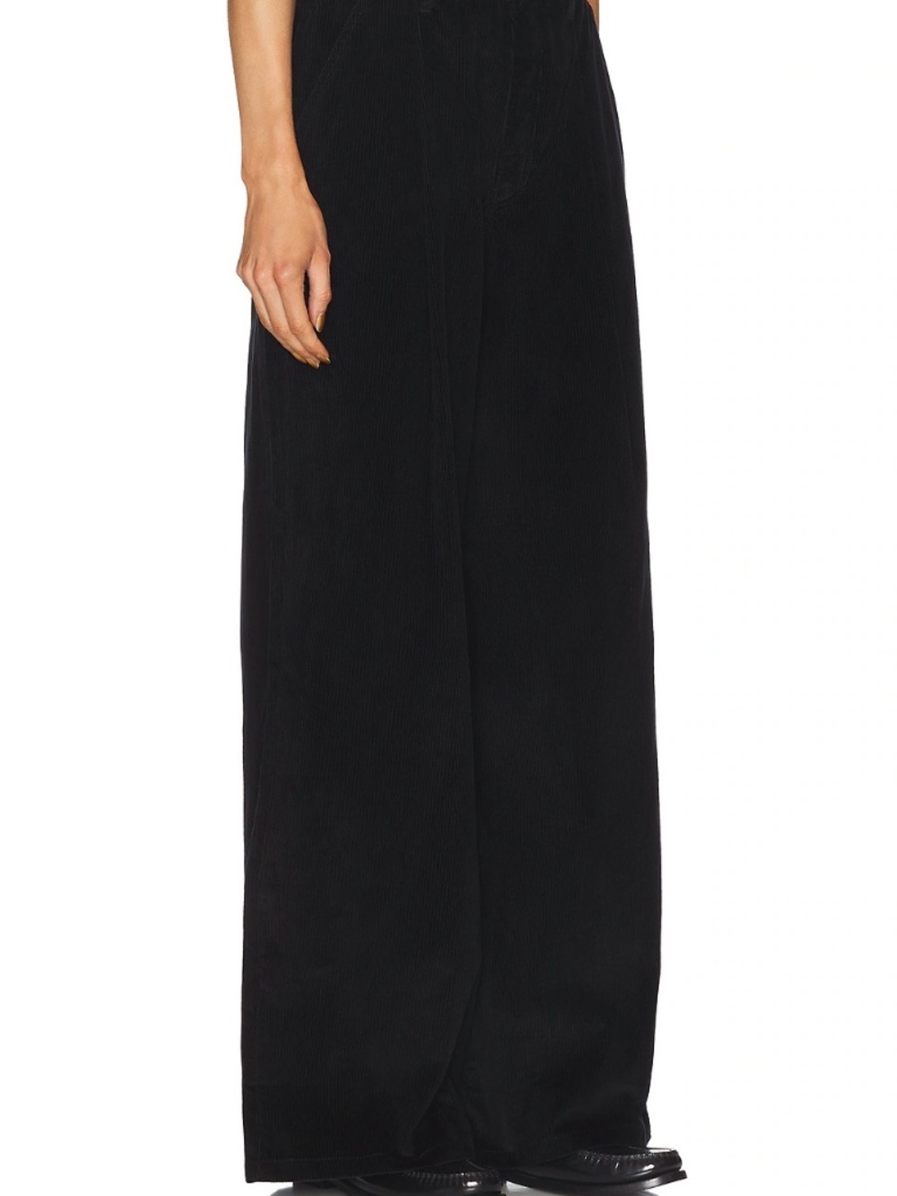 The Frame wide-leg pleated corduroy trousers in black size 12